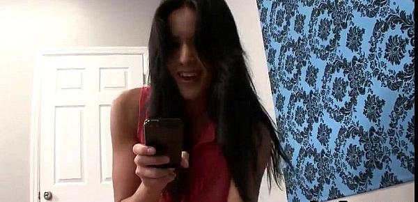 Brunette giving handjob on huge dick and recording with her phone